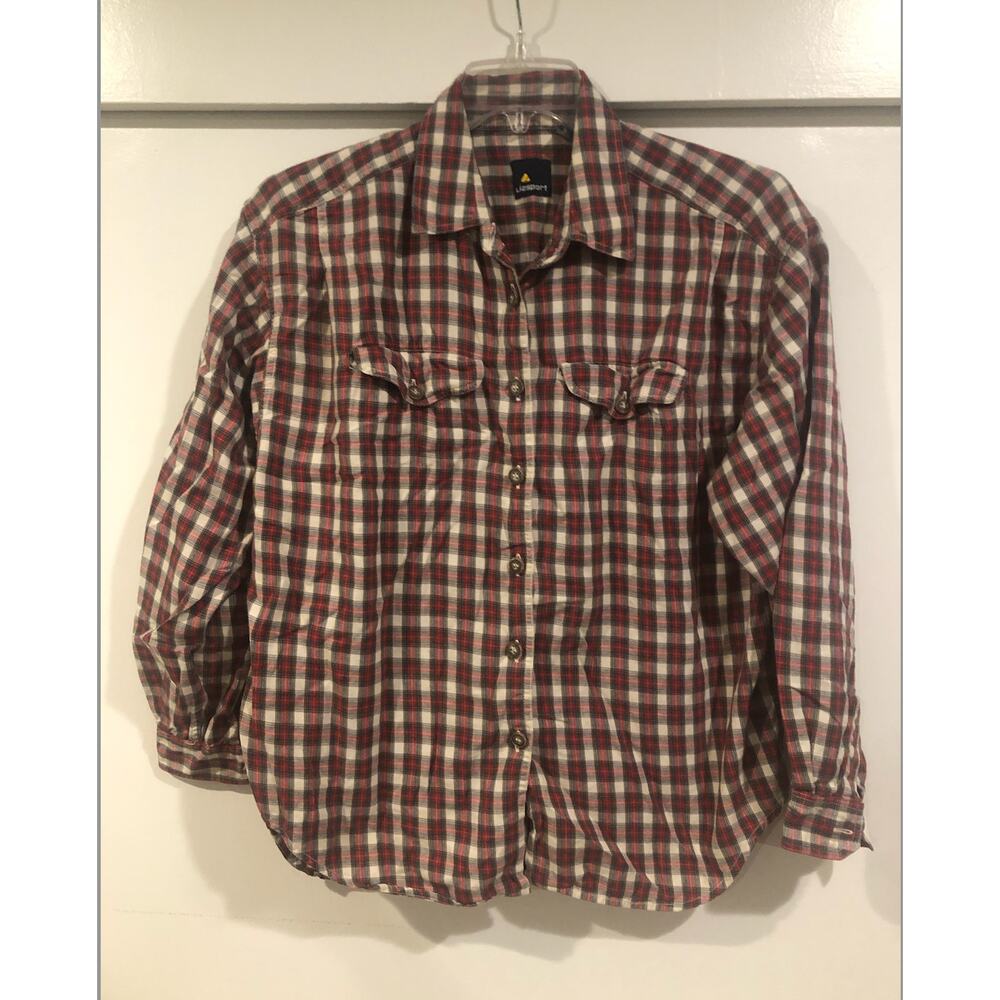 EUC Womens Vintage Liz Claiborne 90s Liz Sport Red Plaid Cotton‎ Top Button Down